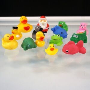 Bath Toys Assorted Brands Lot Of 14 Various Rubber Ducks Fish Gator Frog